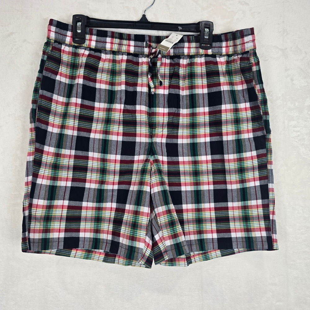 J.Crew Mens Plaid 100% Cotton Shorts Red Green Navy AZ953 Size L NWT‎